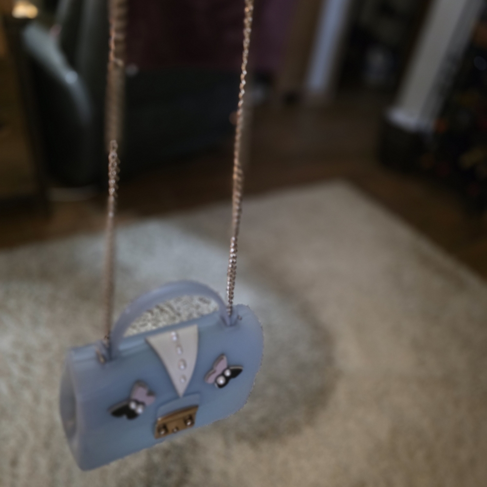 Furla Blue Mini Jelly Top-Handle Bag with Pearl Butterfly Detail - Picture 9 of 16